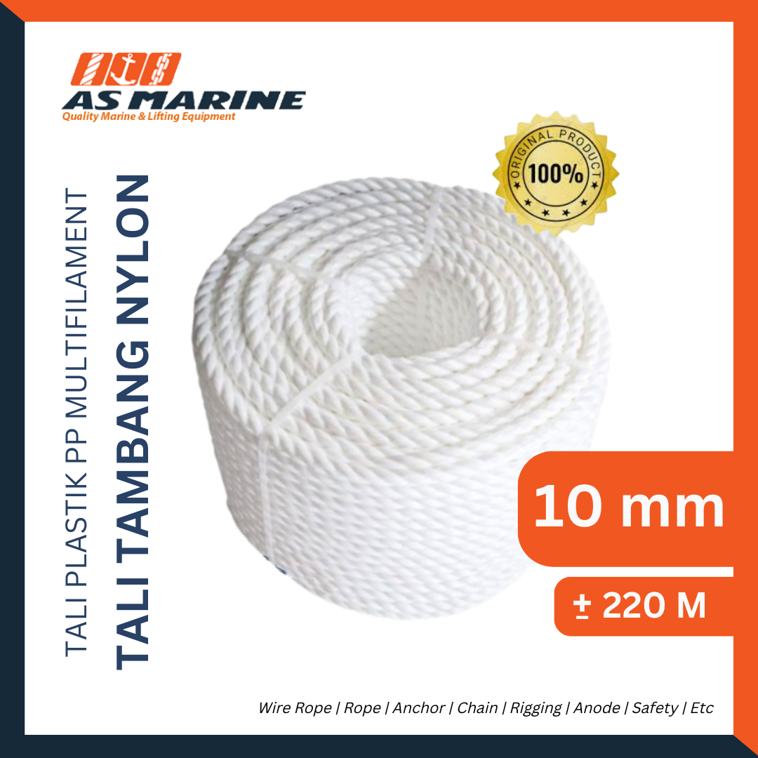 Tali Tambang Nylon / Tali Nilon / Tali Plastik PP Multifilament 10 mm 220 m